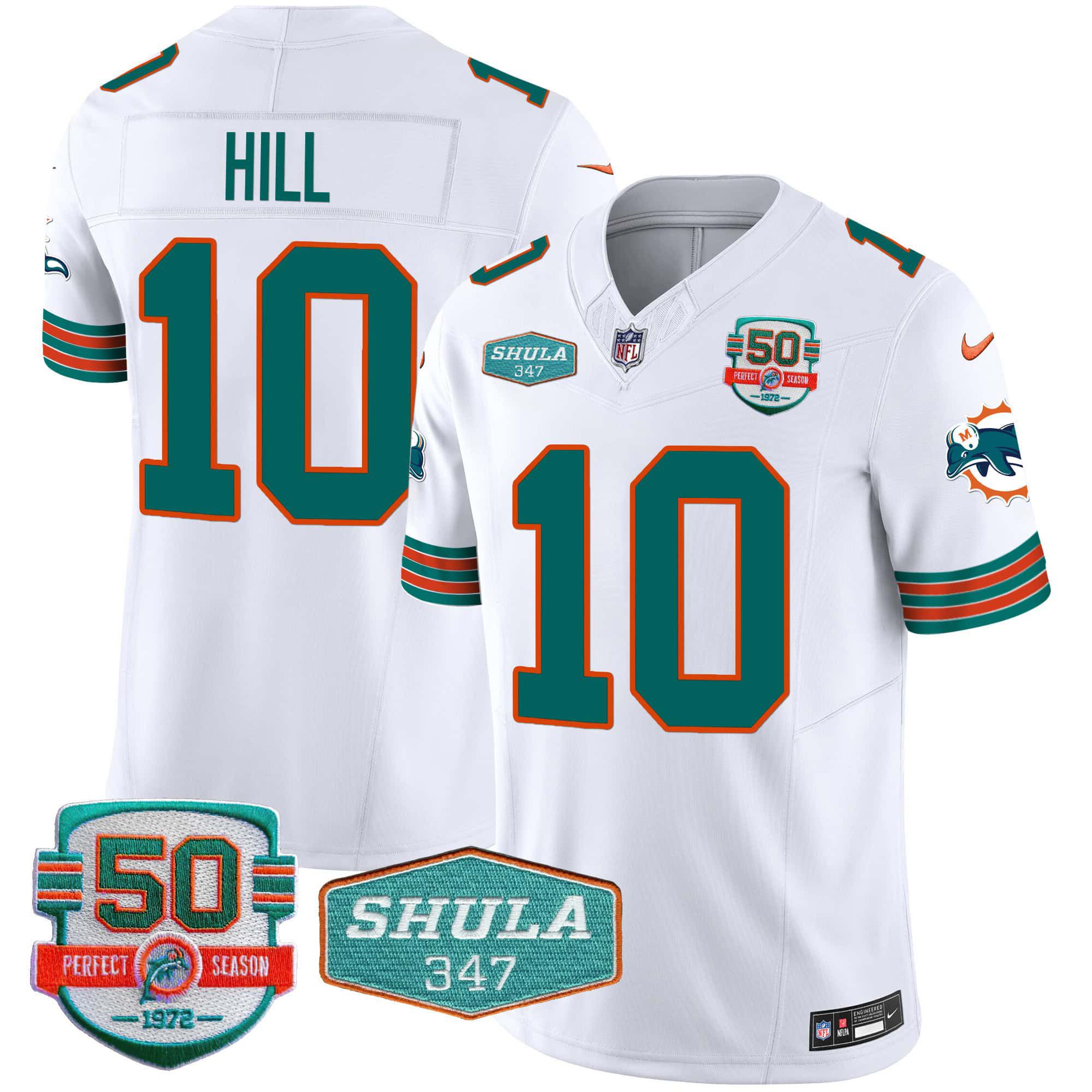 Men Miami Dolphins #10 Hill White 2024 Nike Throwback Shula 347 Patch Vapor NFL Jersey
